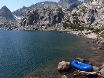 Research raft on Spider Lake, WY